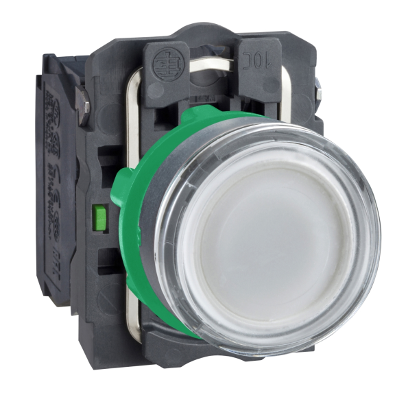 Schneider Electric XB5AW3165, Harmony Stil 5, Beyaz, Işıklı Yaylı Buton, Ampülsüz, 1NA+1NK, 22mm