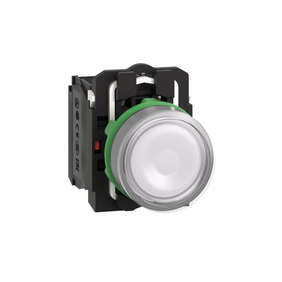 Schneider Electric XB5AW31B5, Harmony Stil 5, Beyaz, Işıklı Yaylı Buton, 24 Volt AC/DC, 1NA+1NK, 22mm