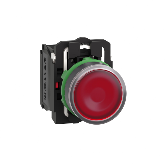 Schneider Electric XB5AW34M5, Harmony Stil 5, Kırmızı, Işıklı Yaylı Buton, 230 Volt AC, 1NA+1NK, 22mm