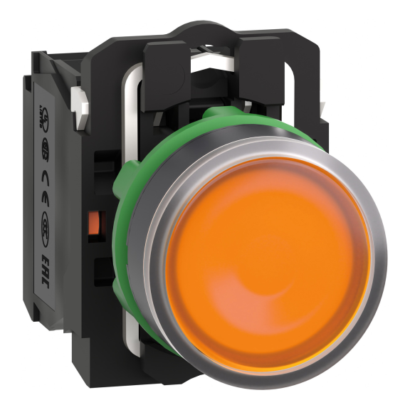 Schneider Electric XB5AW35M5, Harmony Stil 5, Sarı, Işıklı Yaylı Buton, 230 Volt AC, 1NA+1NK, 22mm