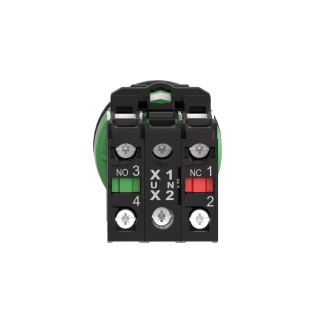 Schneider Electric XB5FK123M5, Harmony Plus Stil 5, Yeşil, Işıklı Mandal Buton, 0-1 Konumlu, 230 Volt AC, 1NA+1NK, 30mm