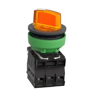 Schneider Electric XB5FK125M5, Harmony Plus Stil 5, Sarı, Işıklı Mandal Buton, 0-1 Konumlu, 230 Volt AC, 1NA+1NK, 30mm