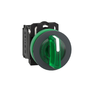 Schneider Electric XB5FK133B5, Harmony Plus Stil 5, Yeşil, Işıklı Mandal Buton, 1-0-2 Konumlu, 24 Volt AC/DC, 1NA+1NK, 30mm