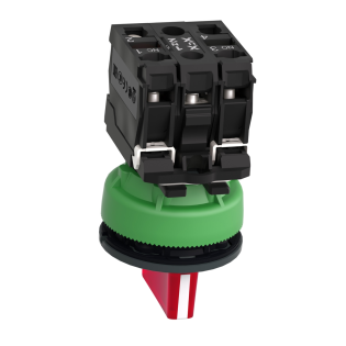 Schneider Electric XB5FK134M5, Harmony Plus Stil 5, Kırmızı, Işıklı Mandal Buton, 1-0-2 Konumlu, 230 Volt AC, 1NA+1NK, 30mm