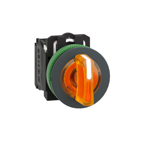Schneider Electric XB5FK135B5, Harmony Plus Stil 5, Turuncu, Işıklı Mandal Buton, 1-0-2 Konumlu, 24 Volt AC/DC, 1NA+1NK, 30mm