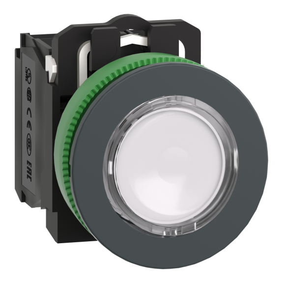 Schneider Electric XB5FW31M5, Harmony Plus Stil 5, Beyaz, Işıklı Yaylı Buton, 230 Volt AC, 1NA+1NK, 30mm