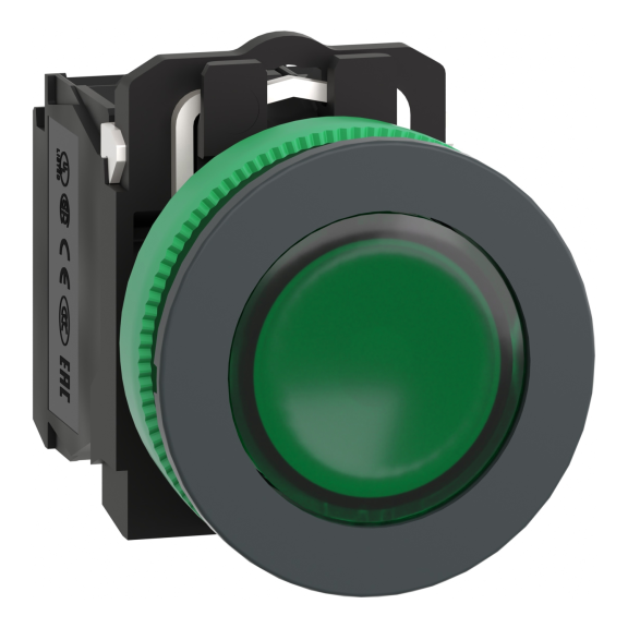Schneider Electric XB5FW33B5, Harmony Plus Stil 5, Yeşil, Işıklı Yaylı Buton, 24 Volt AC/DC, 1NA+1NK, 30mm