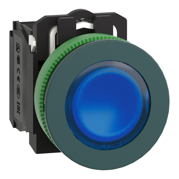 Schneider Electric XB5FW36M5, Harmony Plus Stil 5, Mavi, Işıklı Yaylı Buton, 230 Volt AC, 1NA+1NK, 30mm