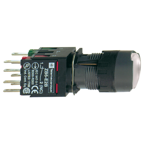 Schneider Electric XB6AF1B5B, Harmony Stil 6, Beyaz, Işıklı Dairesel Kalıcı Buton, 12-24 Volt AC/DC, 1NA+1NK, 16mm
