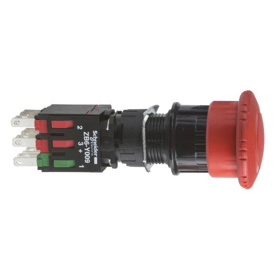Schneider Electric XB6AS8349B, Harmony Stil 6, Kırmızı, 30mm Mantar Kafalı Acil Stop Butonu, 1NA+1NK, 16mm