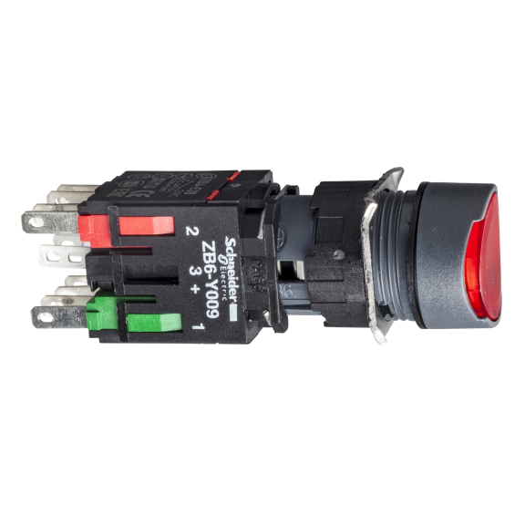Schneider Electric XB6AW4B2B, Harmony Stil 6, Kırmızı, Işıklı Dairesel Yaylı Buton, 12-24 Volt AC/DC, 1NK, 16mm