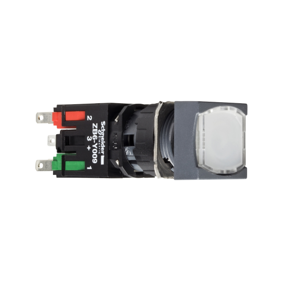 Schneider Electric XB6CW1B1B, Harmony Stil 6, Beyaz, Işıklı Kare Yaylı Buton, 12-24 Volt AC/DC, 1NA, 16mm