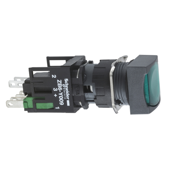 Schneider Electric XB6CW3B1B, Harmony Stil 6, Yeşil, Işıklı Kare Yaylı Buton, 12-24 Volt AC/DC, 1NA, 16mm