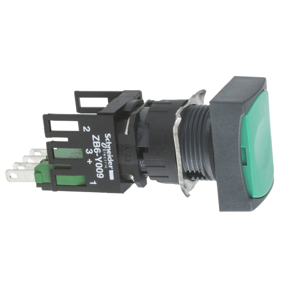 Schneider Electric XB6DA31B, Harmony Stil 6, Yeşil, Dikdörtgen Yaylı Buton, 1NA, 16mm