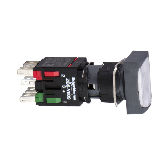 Schneider Electric XB6DF1B5B, Harmony Stil 6, Beyaz, Işıklı Dikdörtgen Kalıcı Buton, 12-24 Volt AC/DC, 1NA+1NK, 16mm