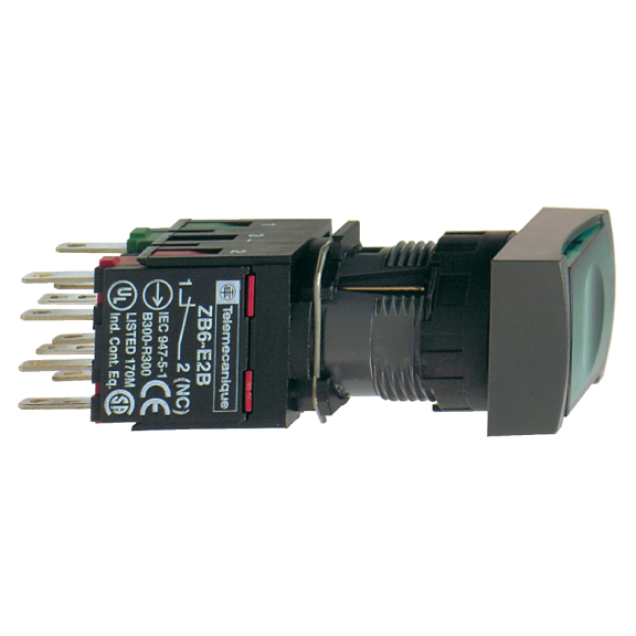 Schneider Electric XB6DF3B1B, Harmony Stil 6, Yeşil, Işıklı Dikdörtgen Kalıcı Buton, 12-24 Volt AC/DC, 1NA, 16mm