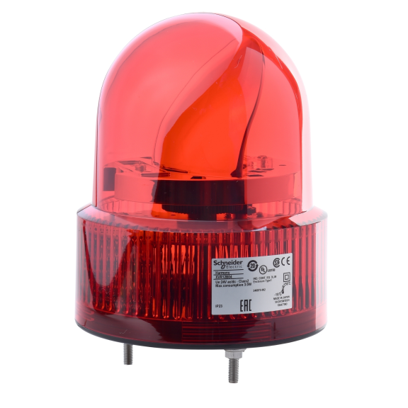 Schneider Electric XVR12B04S, Harmony XVR, Işıklı Döner Aynalı İkaz Lambası, Buzzerlı, Kırmızı, Ledli, 24 Volt AC/DC, IP23