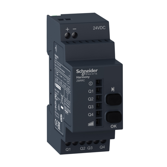 Schneider Electric ZBRRC, Harmony XB5R, 4 PNP Çıkışlı, 200 mA, Kablosuz Butonlar için Monostable Programlanabilir Alıcı, 24 Volt DC, 2.4GHz ZigBee
