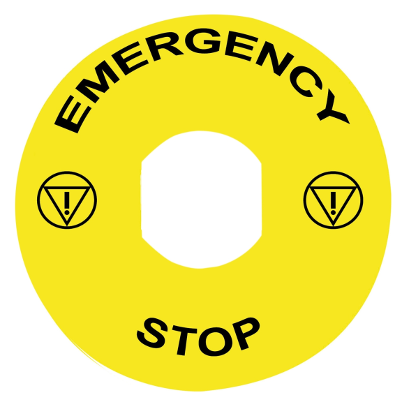 Schneider Electric ZBY8330, Harmony Stil 4/5, Acil Stop Butonları için Ø90 mm Sarı Zeminli Acil Stop Etiketi, Emergency Stop Yazılı