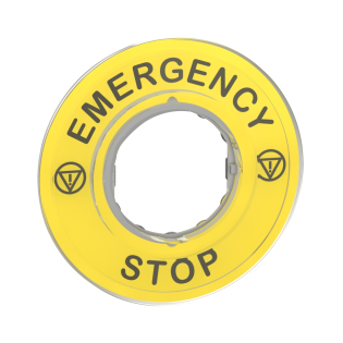 Schneider Electric ZBY9320, Harmony Stil 4/5, Acil Stop Butonları için Ø60 mm Sarı Zeminli Acil Stop Etiketi, Emergency Stop Yazılı
