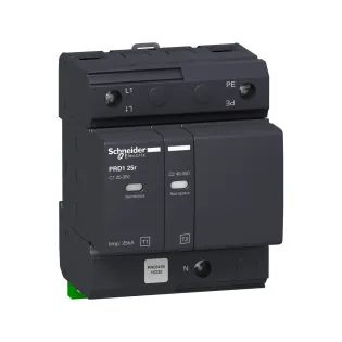 Schneider Electric 16330, Acti 9 PRD1 25r, Kartuşlu Tip, AG Parafudr, 1 Kutup+Nötr, Tip 1+Tip 2, B ve C Sınıfı, 100 kA