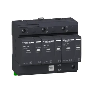 Schneider Electric 16331, Acti 9 PRD1 25r, Kartuşlu Tip, AG Parafudr, 3 Kutup, Tip 1+Tip 2, B ve C Sınıfı, 25 kA