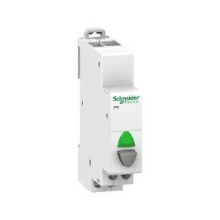 Schneider Electric A9E18036, Acti 9 iPB, Gri Butonlu, Yeşil Işıklı, Ray Tipi Push Buton, 1NA, 110-230 Volt AC