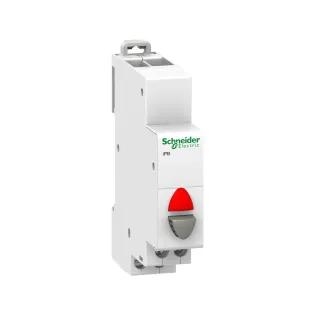 Schneider Electric A9E18039, Acti 9 iPB, Gri Butonlu, Kırmızı Işıklı, Ray Tipi Push Buton, 1NK, 12-48 Volt AC/DC