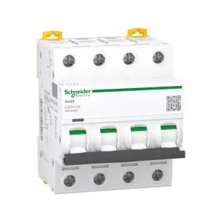 Schneider Electric A9F84425, Acti 9 iC60H, 25 Amper, 4 Kutuplu, C Tipi, Otomatik Sigorta, 10 kA, 4x25C