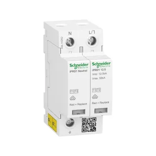 Schneider Electric A9L16282, Acti 9 iPRF1 12.5r, Kartuşlu Tip, AG Parafudr, 1 Kutup+Nötr, Tip 1+Tip 2, B ve C Sınıfı, 50 kA