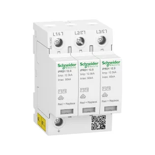 Schneider Electric A9L16382, Acti 9 iPRF1 12.5r, Kartuşlu Tip, AG Parafudr, 3 Kutup, Tip 1+Tip 2, B ve C Sınıfı, 12.5 kA
