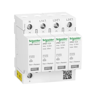 Schneider Electric A9L16482, Acti 9 iPRF1 12.5r, Kartuşlu Tip, AG Parafudr, 3 Kutup+Nötr, Tip 1+Tip 2, B ve C Sınıfı, 50 kA
