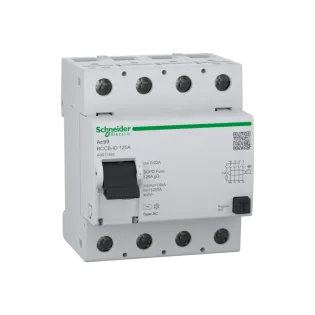 Schneider Electric A9R11492, Acti 9 iID, 125 Amper, 30mA, AC Tip, Kaçak Akım Koruma Rölesi, 4 Kutuplu (3 Faz+Nötr)