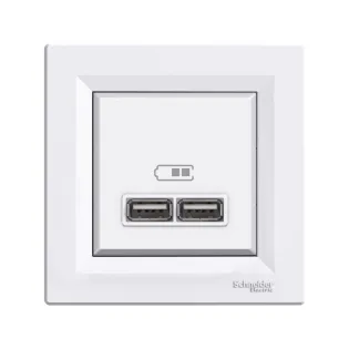 Schneider Electric EPH2700221, Asfora, Beyaz, USB Prizi, 2.1 Amper, İkili, Type A, Çerçeveli