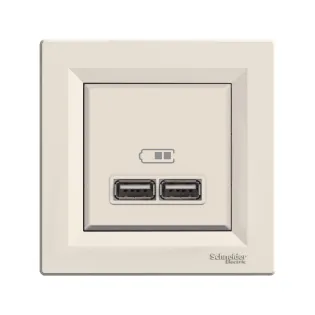 Schneider Electric EPH2700223, Asfora, Krem, USB Prizi, 2.1 Amper, İkili, Type A, Çerçeveli