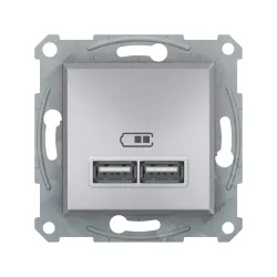 Schneider Electric EPH2700261, Asfora Plus, Alüminyum, USB Prizi, 2.1 Amper, İkili, Type A, Çerçeveli