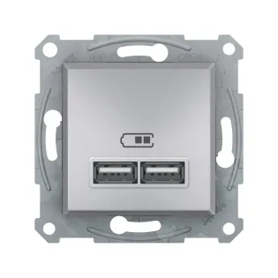 Schneider Electric EPH2700261, Asfora Plus, Alüminyum, USB Prizi, 2.1 Amper, İkili, Type A, Çerçeveli