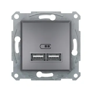 Schneider Electric EPH2700262, Asfora Plus, Çelik, USB Prizi, 2.1 Amper, İkili, Type A, Çerçeveli