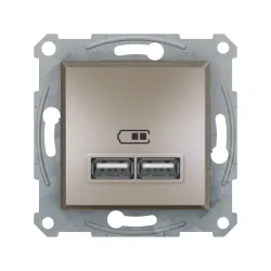 Schneider Electric EPH2700269, Asfora Plus, Bronz, USB Prizi, 2.1 Amper, İkili, Type A, Çerçeveli