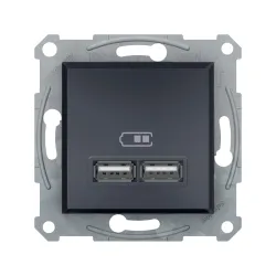 Schneider Electric EPH2700271, Asfora Plus, Antrasit, USB Prizi, 2.1 Amper, İkili, Type A, Çerçeveli