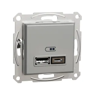 Schneider Electric EPH2700361, Asfora Plus, Alüminyum, USB Prizi, 2.4 Amper, İkili, Type A ve C, Çerçeveli