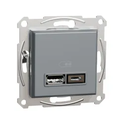 Schneider Electric EPH2700362, Asfora Plus, Çelik, USB Prizi, 2.4 Amper, İkili, Type A ve C, Çerçeveli