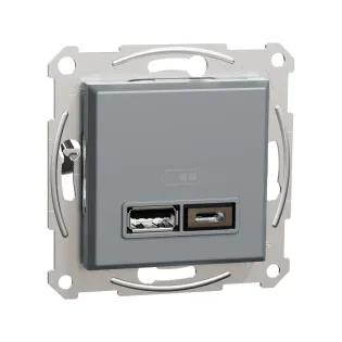 Schneider Electric EPH2700362, Asfora Plus, Çelik, USB Prizi, 2.4 Amper, İkili, Type A ve C, Çerçeveli
