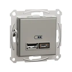 Schneider Electric EPH2700369, Asfora Plus, Bronz, USB Prizi, 2.4 Amper, İkili, Type A ve C, Çerçeveli