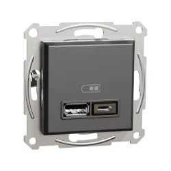 Schneider Electric EPH2700371, Asfora Plus, Antrasit, USB Prizi, 2.4 Amper, İkili, Type A ve C, Çerçeveli