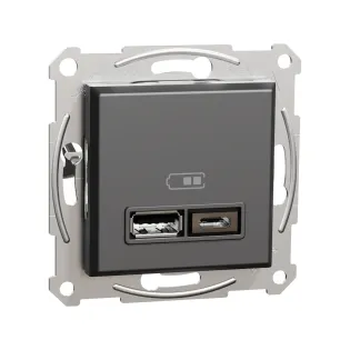 Schneider Electric EPH2700371, Asfora Plus, Antrasit, USB Prizi, 2.4 Amper, İkili, Type A ve C, Çerçeveli