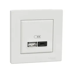 Schneider Electric EPH2700421, Asfora, Beyaz, USB Prizi, 3 Amper, 45 W, İkili, Type A ve C, Çerçeveli