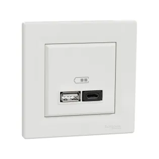 Schneider Electric EPH2700421, Asfora, Beyaz, USB Prizi, 3 Amper, 45 W, İkili, Type A ve C, Çerçeveli