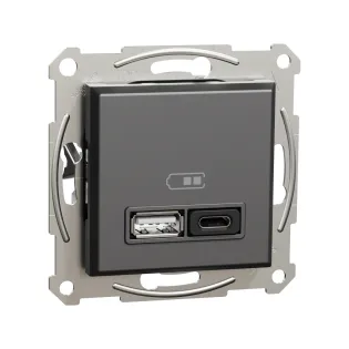 Schneider Electric EPH2700471, Asfora Plus, Antrasit, USB Prizi, 3 Amper, 45 W, İkili, Type A ve C, Çerçeveli