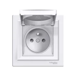 Schneider Electric EPH2800621, Asfora, Beyaz, UPS Priz, Çocuk Korumalı, Kapaklı, IP44, Çerçeveli